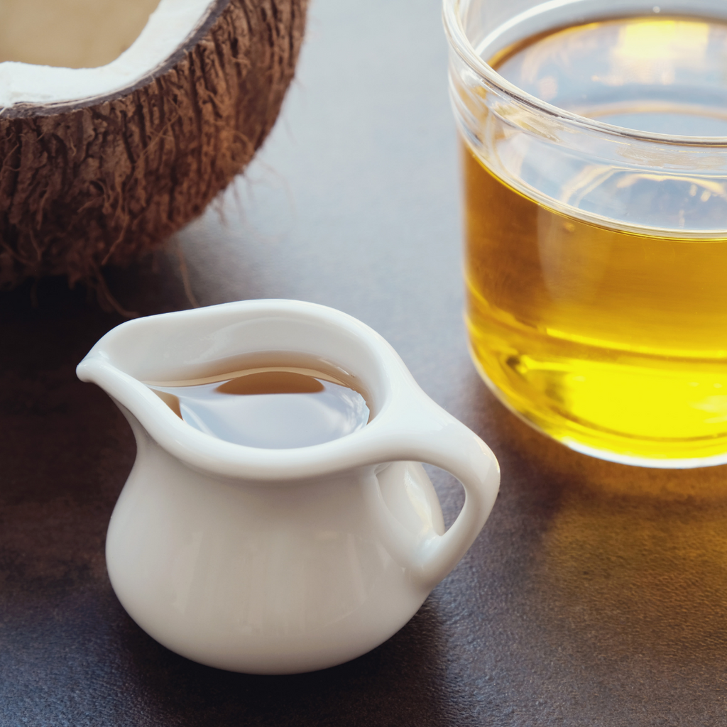 A ceramic jar of MCT oil