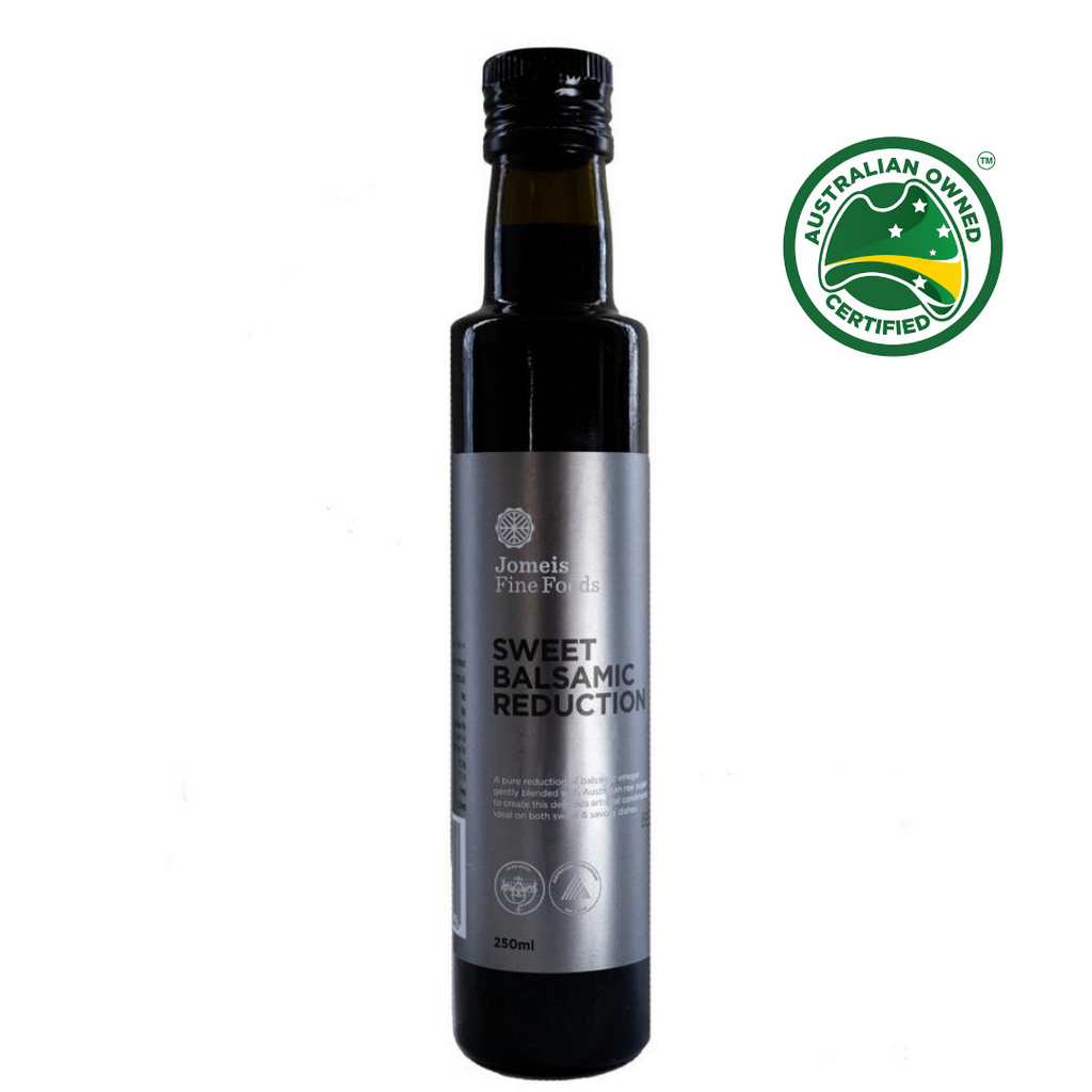 A Jomeis Fine Foods 250 ml Sweet Balsamic Reduction on a white background. it features a silver label 